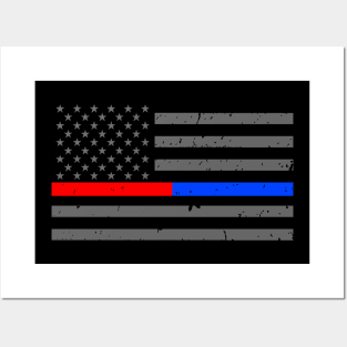 Thin Red Blue Line Flag - Firefighters - Police Officers Posters and Art